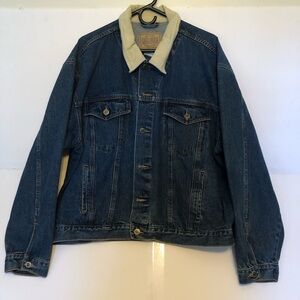Saugatuck Men's Dark Blue Trucker Jean Jacket with Corduroy Collar Sz XL Vintage